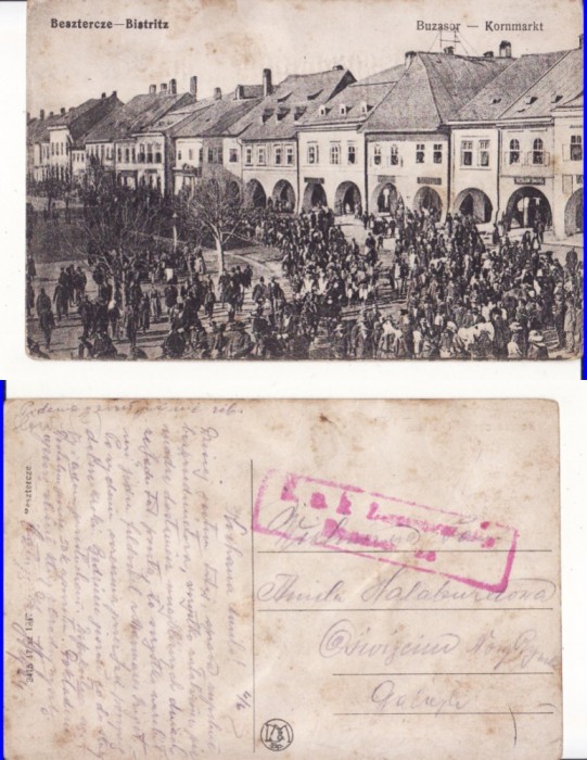 Bistrita - Nasaud - Piata-cenzura militara WWI, WK1,rara