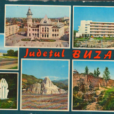 CPI B14408 CARTE POSTALA - JUDETUL BUZAU. PIATA DACIA, SARATA MONTEORU, MAGURA..