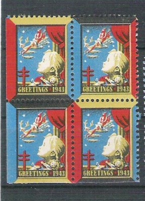 USA, Cinderella 1943 Christmas x 4, MNH, imperf. left+bottom L.077 foto