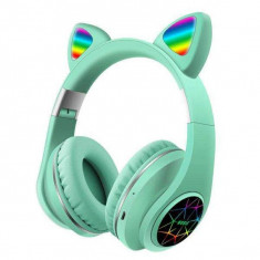 Casti wireless pliabile, Urechi de pisica, Bluetooth 5,0, LED, TF, AUX, Verde Mint foto