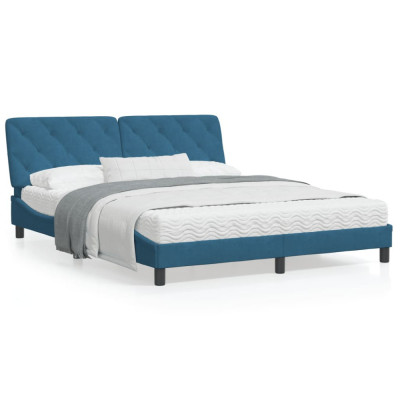 vidaXL Cadru de pat cu lumini LED, albastru, 160x200 cm, catifea foto