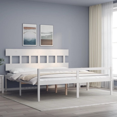 Cadru de pat senior cu tablie, 200x200 cm, alb, lemn masiv GartenMobel Dekor foto