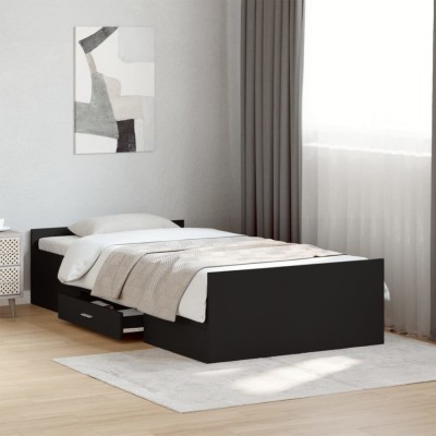 vidaXL Cadru de pat cu sertare, negru, 100x200 cm, lemn prelucrat 3280329 foto
