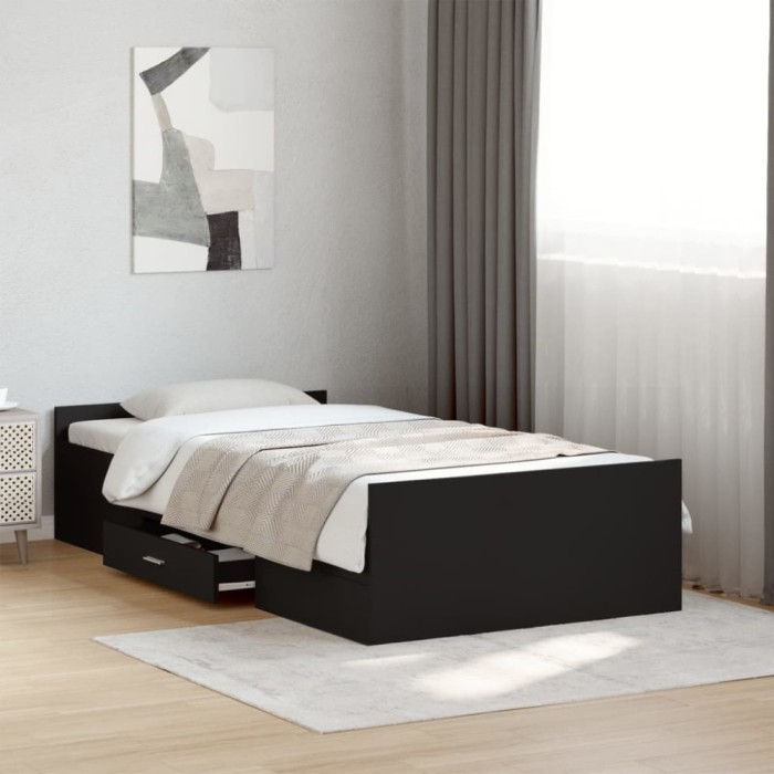 vidaXL Cadru de pat cu sertare, negru, 100x200 cm, lemn prelucrat 3280329