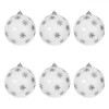 Globuri Brad de Crăciun, Set 6 Bucăți, Albe cu Fulgi Argintii, 8 cm, Plastic, Oem