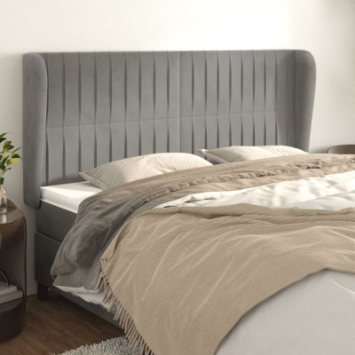 vidaXL Tăblie de pat cu aripioare gri deschis 183x23x118/128cm catifea 3118254 foto