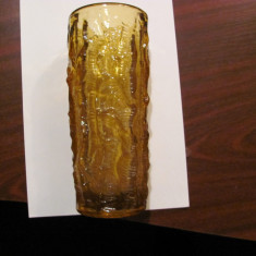 PVM - Vaza sticla galbena / cristal veche superba groasa in carne H = 23 cm