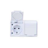 Priza dubla alba cu capac HERMES, 16A/250, IP44 / ELPL-0325-02