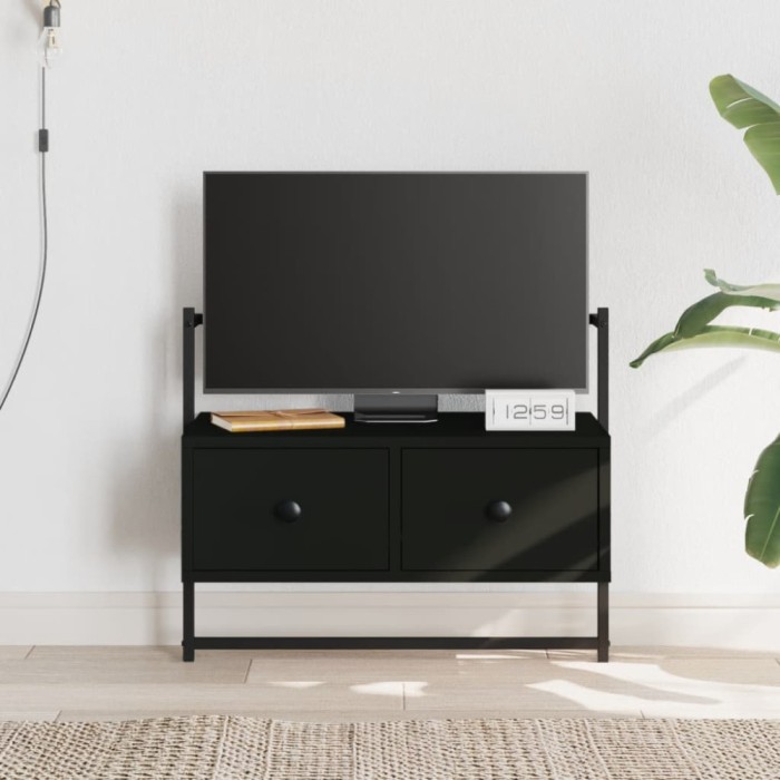 Gossi dulap tv montat pe perete, negru, 60,5x30x51 cm, lemn prelucrat
