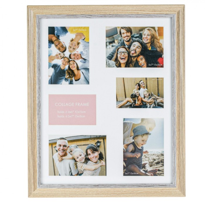Rama foto decorativa, Callena, cu passepartout, lemn, tip colaj, maro, 47 x 57cm