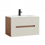 Leziter Trent Masca Chiuveta Baie 80cm Lavoar Ceramic 2 Sertare Soft-Close Agatat Perete Sunset Oak Alb