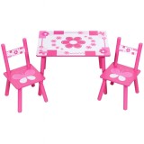 Cumpara ieftin Set masuta cu doua scaune pentru copii, din MDF, roz cu alb , 59x39x40 cm