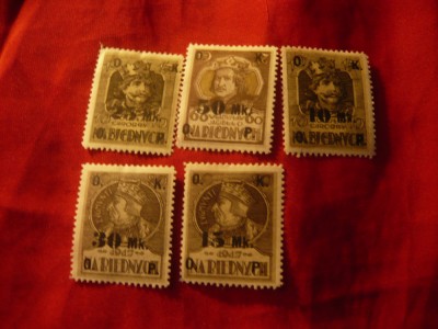 Serie mica neoficiala Istoria Poloniei 1917 , 5 val. cu supratipar Polonia ocup. foto