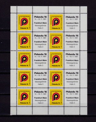✅(V 13) Germania Philatelia &amp;#039;81,bloc/viniete oficiale Expo.Fila. Frankfurt ,MNH foto