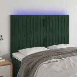 VidaXL Tăblie de pat cu LED, verde &icirc;nchis, 144x5x118/128 cm, catifea