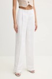 jeansrl Blumarine pantaloni din amestec de in femei, culoarea alb, drept, high waist, RA5161.T8823