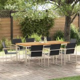 Set de masă de grădină cu 9 piese din lemn de teak și oțel inoxidabil