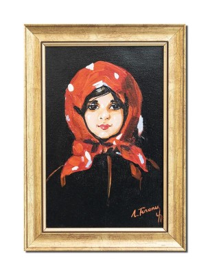 Tablou celebru pictat manual inramat, Tanara cu basma rosie, 35x25cm ulei panza, reproducere Nicolae Grigorescu foto