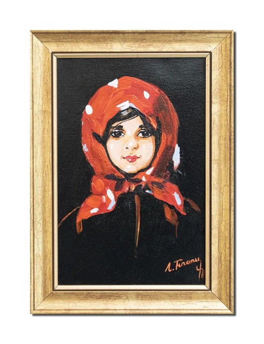 Tablou celebru pictat manual inramat, Tanara cu basma rosie, 35x25cm ulei panza, reproducere Nicolae Grigorescu