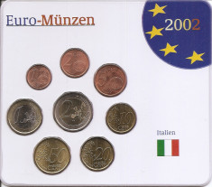 Italia Set 8 - 1, 2, 5, 10, 20, 50 euro cent, 1, 2 euro 2002 - UNC !!! foto