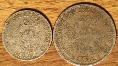 Brazilia - set raritati - 200 + 400 reis 1901 - Liberty - an unic de batere foto