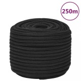 VidaXL Fr&acirc;nghie de barcă, negru complet, 14 mm, 250 m, polipropilenă