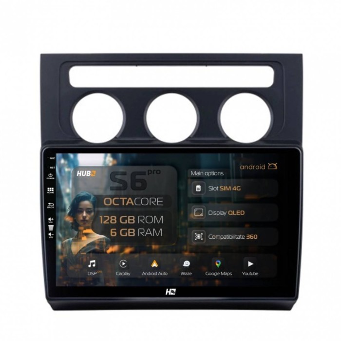 Navigatie Volkswagen Touran (2003-2010) 6GB RAM Android 13 Octacore Slot Sim 4G DSP GPS Wi-FI Carplay Android Auto USB Bluetooth Waze Touchscreen 10.1