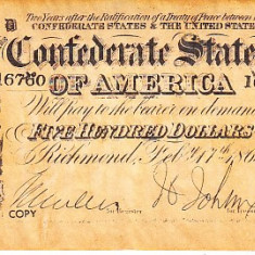 M1 R - Bancnota America - Richmond - 500 dolari - 1864