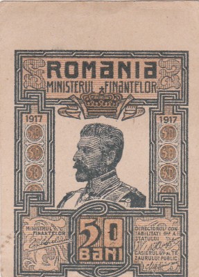 ROMANIA - 50 BANI 1917 FERDINAND I ,EROARE! foto