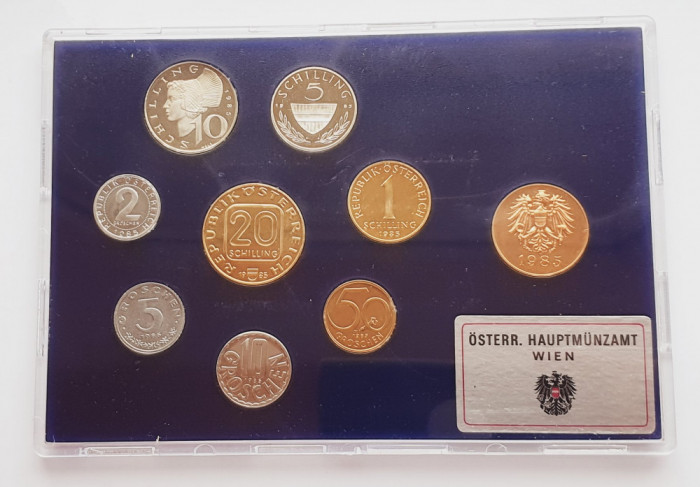 M01 Austria set monetarie 8 monede 1985 2 5 10 groschen 1 5 10 20 Schilling PF