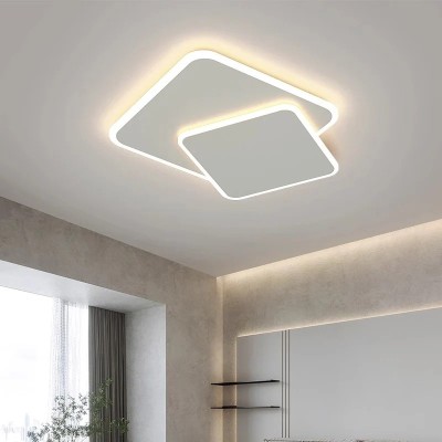 Lustra LED cu telecomanda FUTURA LUMINA 98W, 2 Patrate, lumina Rece/Calda/Neutra, Dimabila, Alb foto