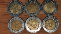 Italia set bimetal colectie 500 lire 1993 1994 1996 1997 1998 1999 comemorative foto