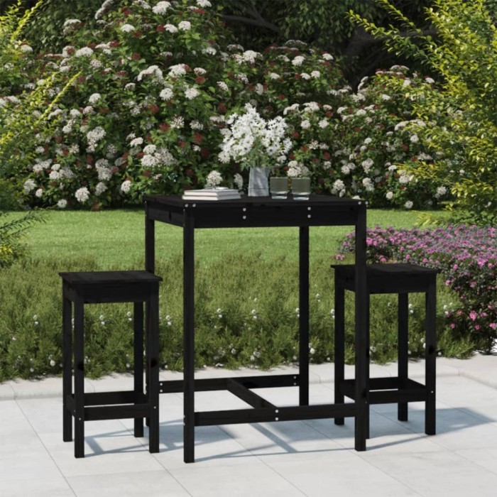 Gossi set bar de gradina, 3 piese, negru, lemn masiv de pin