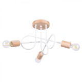 Lampadă Candelabru Din Lemn Alb/Natural Și Oțel/Lemn Cu 3 Becuri Neregulate Minimalist De Interior