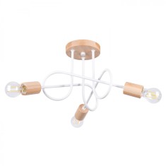Lampadă Candelabru Din Lemn Alb/Natural Și Oțel/Lemn Cu 3 Becuri Neregulate Minimalist De Interior foto