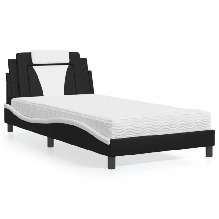vidaXL Pat, Viana, cu saltea, negru și alb, 100x200 cm, piele ecologică 3208780