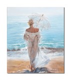 Cumpara ieftin Tablou pictat manual, Plimbare relaxanta la malul marii, 60x50cm ulei pe panza, Mircea Iordache