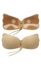 Sutien, autoadeziv, din silicon si textil, cupa A, cu siret de reglare, Push Up, bej