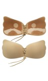 Sutien, autoadeziv, din silicon si textil, cupa A, cu siret de reglare, Push Up, bej