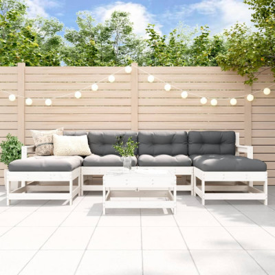 vidaXL Set mobilier de grădină cu perne, 7 piese, alb, lemn masiv 3185935 foto