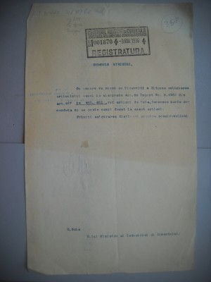 HOPCT DOCUMENT VECHI 358 MINISTERUL INDUSTRIEI COMERT EXTERIOR /BUCURESTI 1936 foto