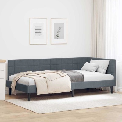 vidaXL Cadru de pat colțar cu headboard Gri &amp;icirc;nchis 90 x 190 cm Catifea 42016419 foto