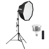 Cumpara ieftin Kit iluminare studio cu softbox reglabil, bec LED 105W lumina rece, trepied 200 cm, filet 1 4