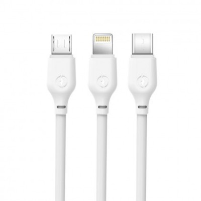 Cablu de date, XO-NB103, 3in1 (8-pin/micro/type-C) 2,1A, 1 m, Alb, Blister foto