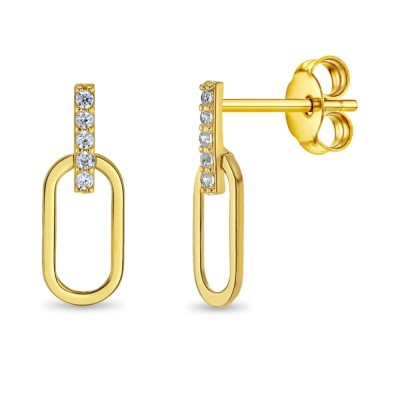 Cercei din Aur 14K pentru Adolescenti, model Agrafa cu Cubic Zirconia Transparent, inchidere cu Fluturas foto