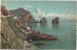 CP838N Capri, I faraglioni e la piccola marina, pittore G Carelli, carte poștală