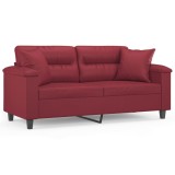 Cumpara ieftin Canapea cu 2 locuri cu pernute, rosu vin 140 cm piele ecologica