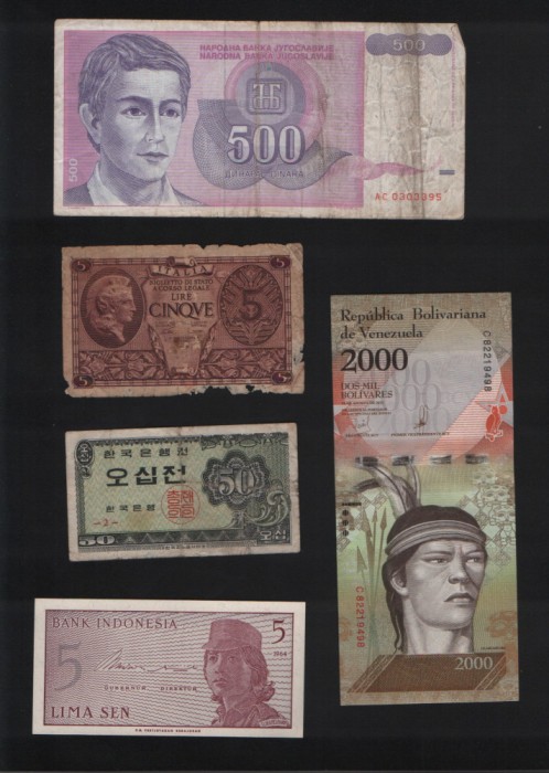 Set 5 bancnote de prin lume adunate (cele din imagini) #95