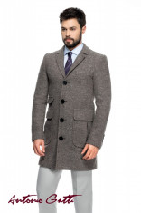 Palton Barbati Gri Smart Casual Lung din Tweed B125 Don foto