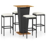 Cumpara ieftin Set mobilier bar de gradina cu perne, 5 piese, negru, poliratan
